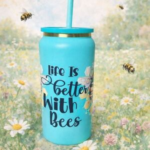 Turquoise Bee-Themed Tumbler